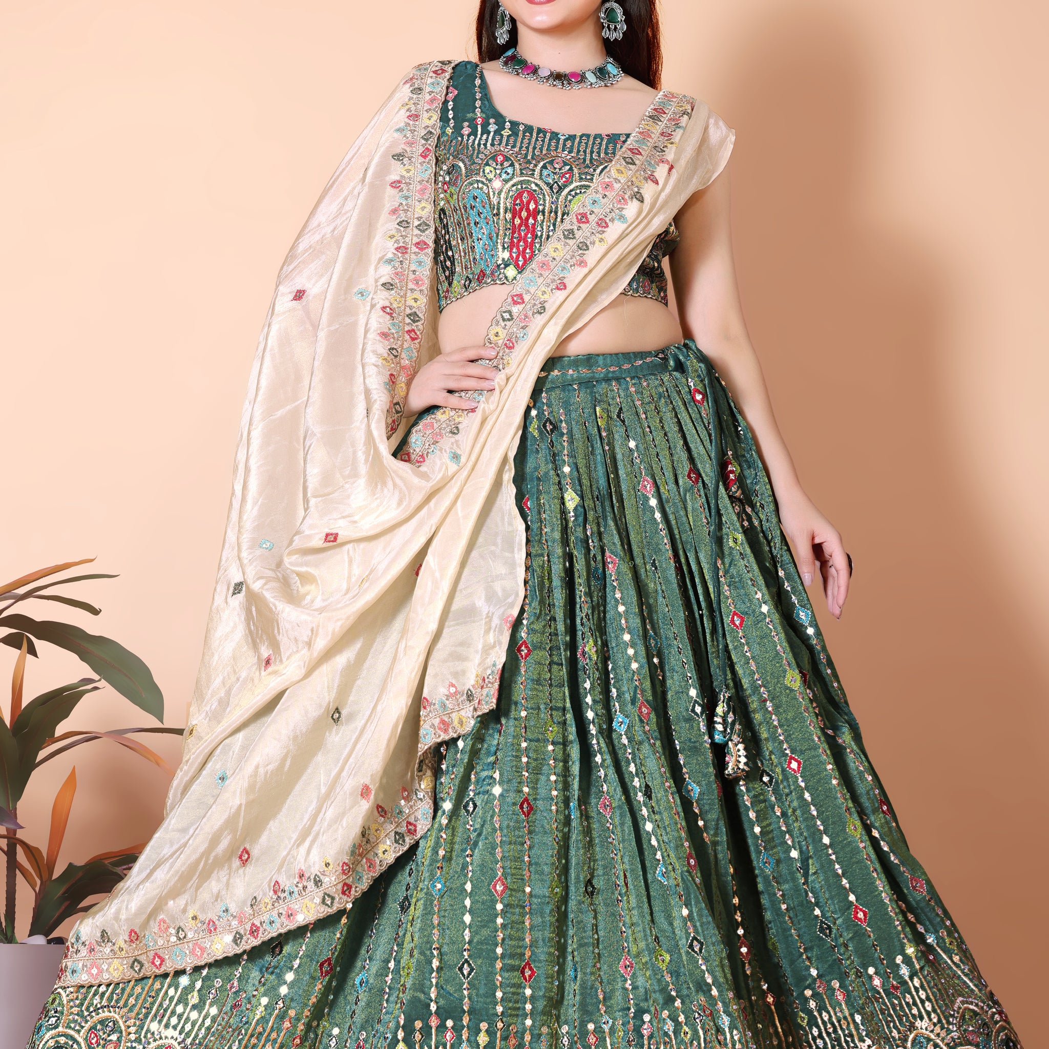 Embellished Semi Stitched Lehenga Choli