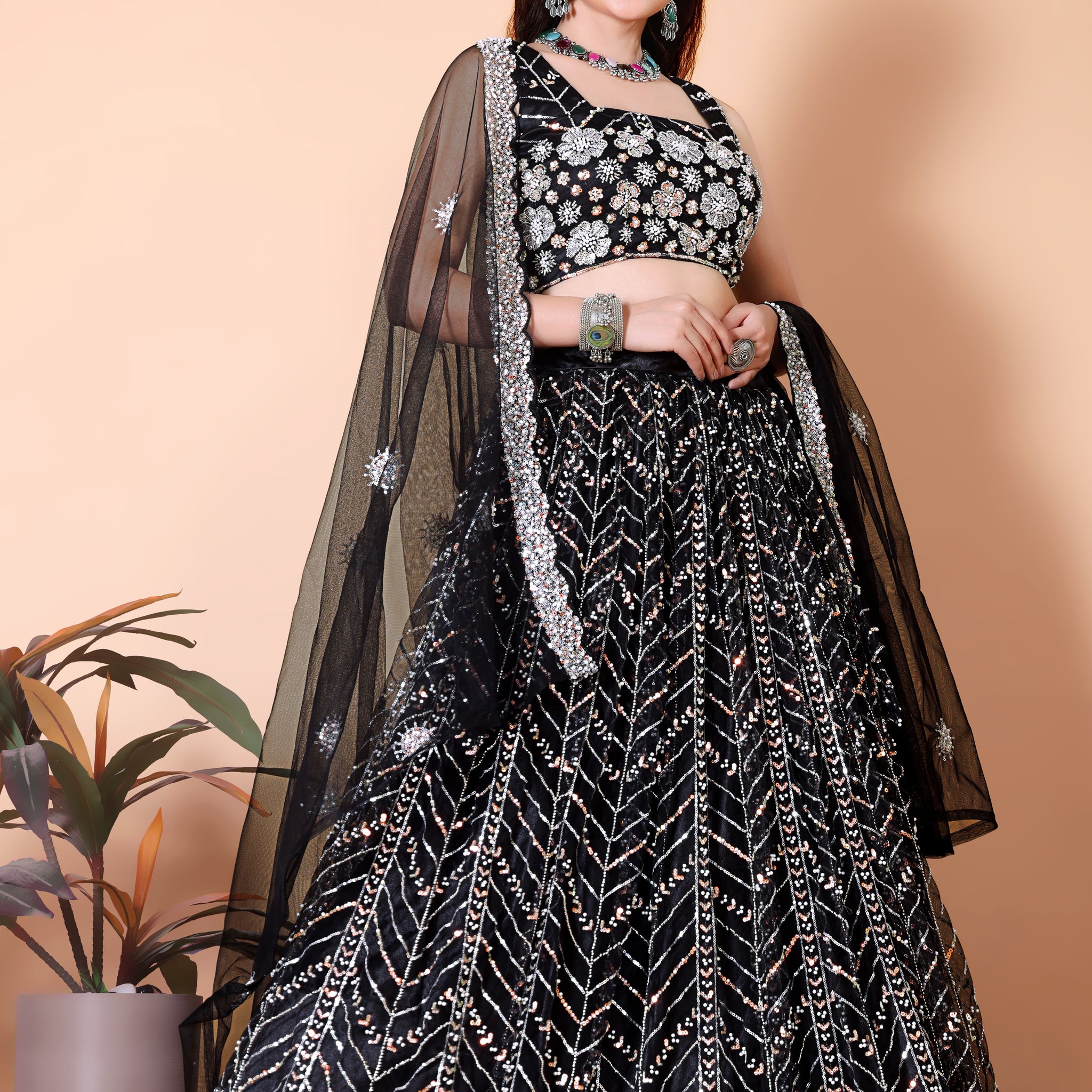 Malai Satin And Sequence Embroidery Work Lehenga Choli & Dupatta Set