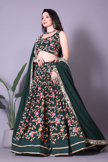 Timeless Dark Green Lehenga Choli with Embellished Choli
