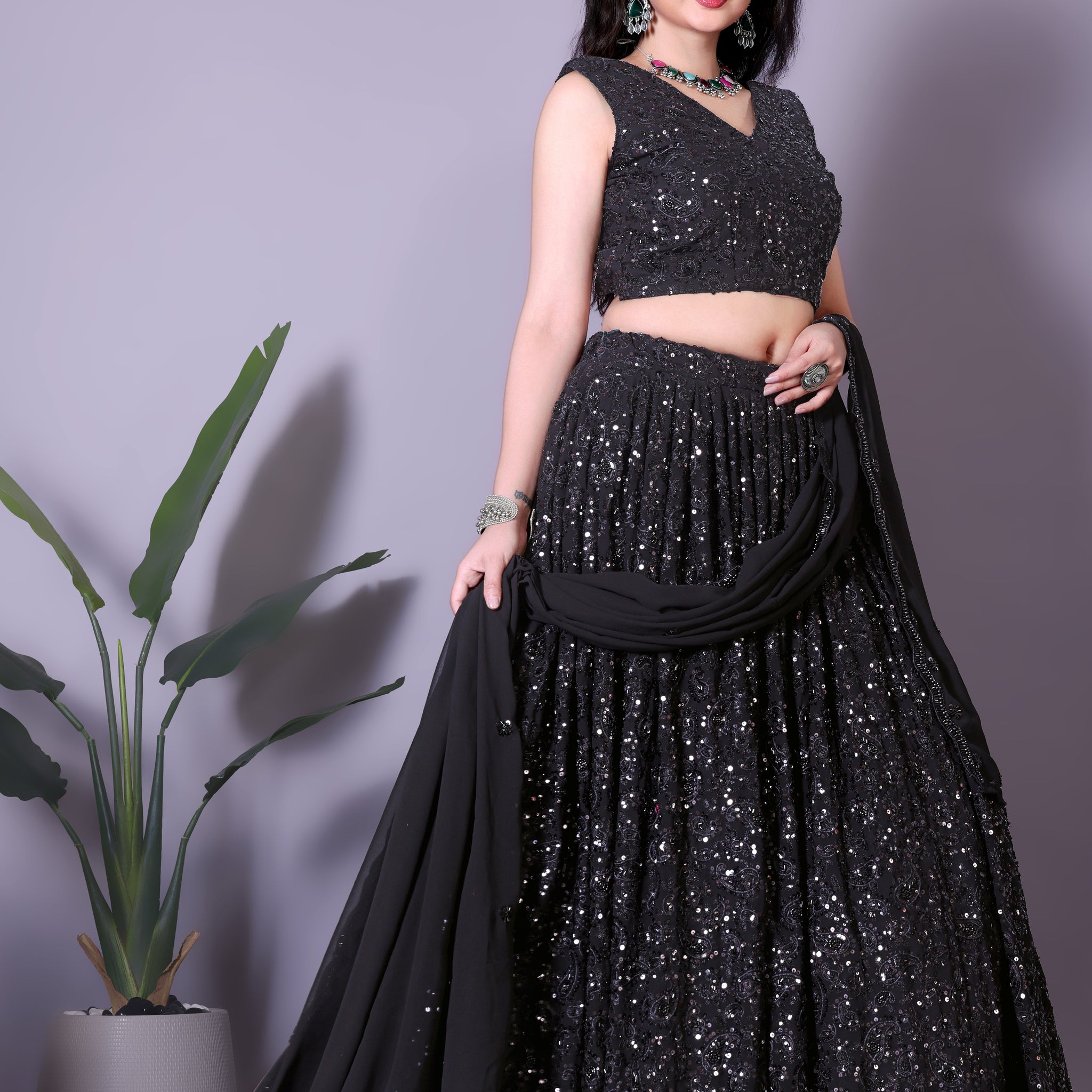 Elegant Self-Designed Semi-Stitched Lehenga Choli Set