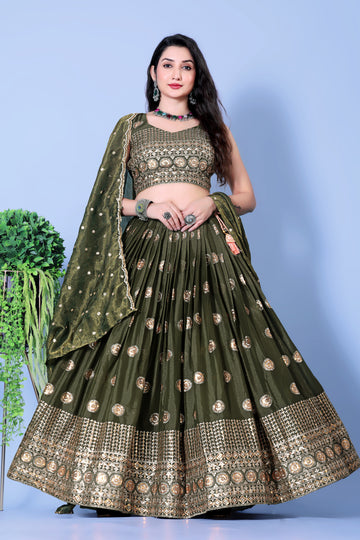 Mehndi Satin Circular Lehenga Choli