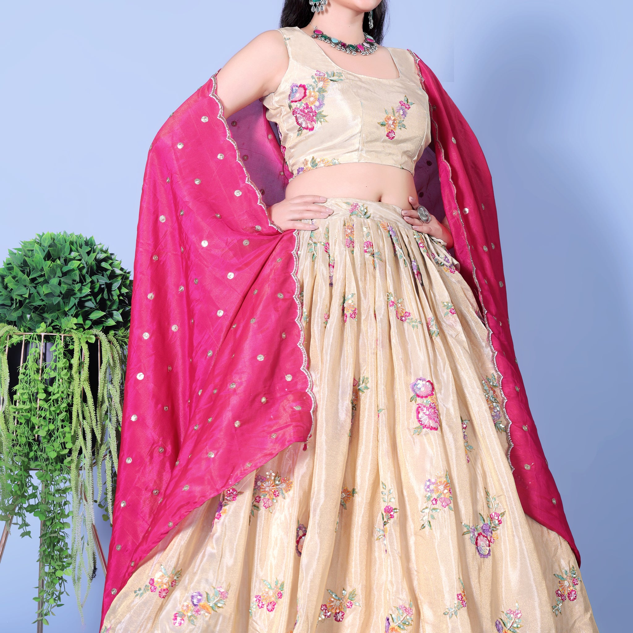 Floral Print Lehenga Choli Set with Dupatta