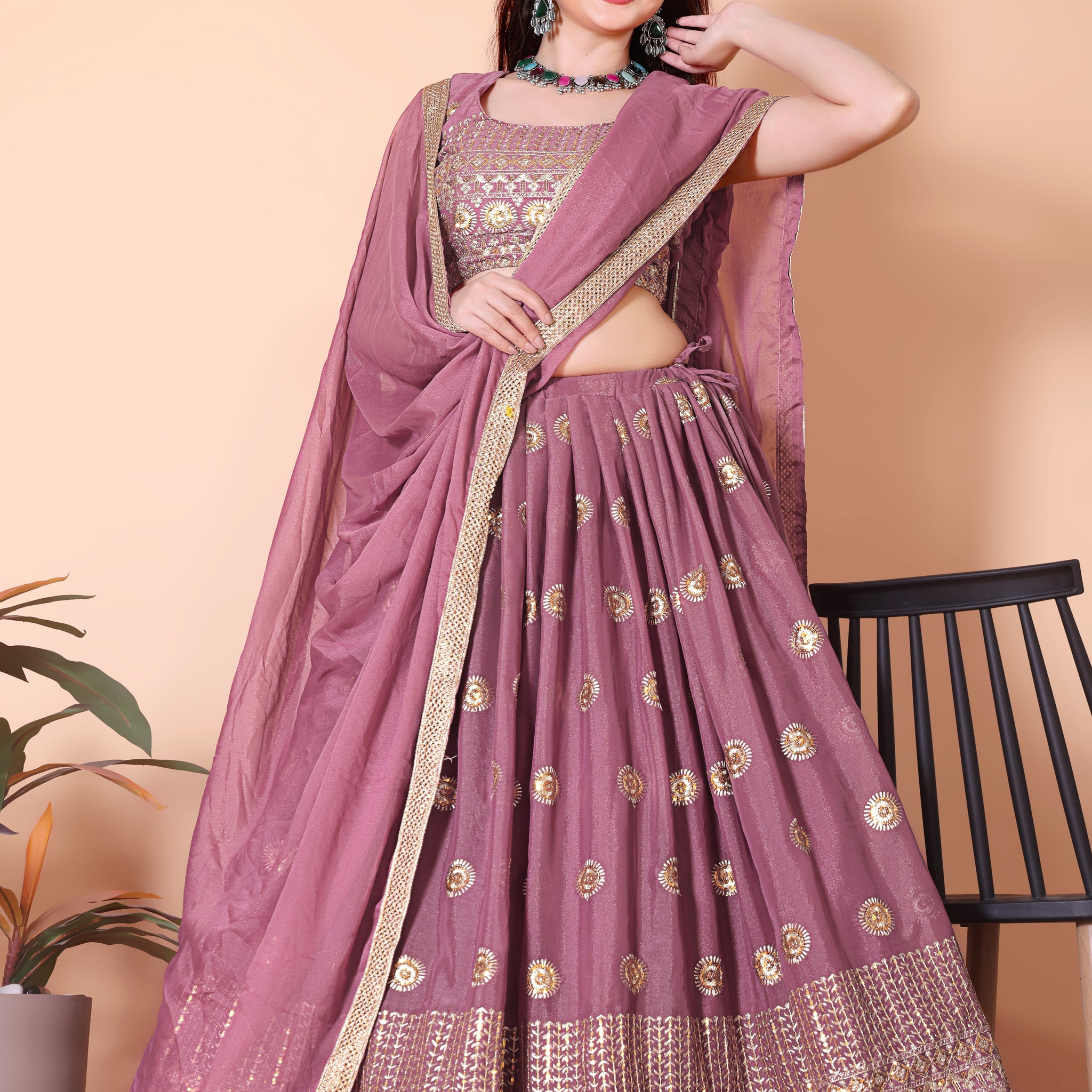 Embroidered Lehenga Choli Set with Dupatta